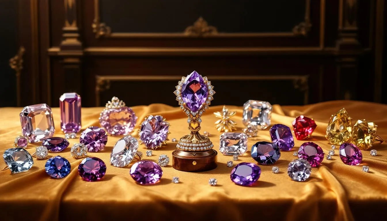 Comparative display of amethyst and other gemstones to highlight their unique qualities.