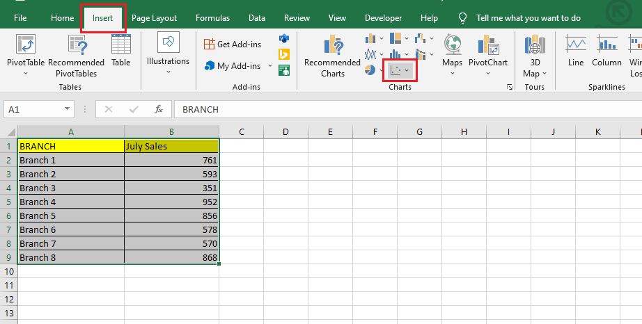 Go to the Insert tab and find a fit graphical representation of your data.