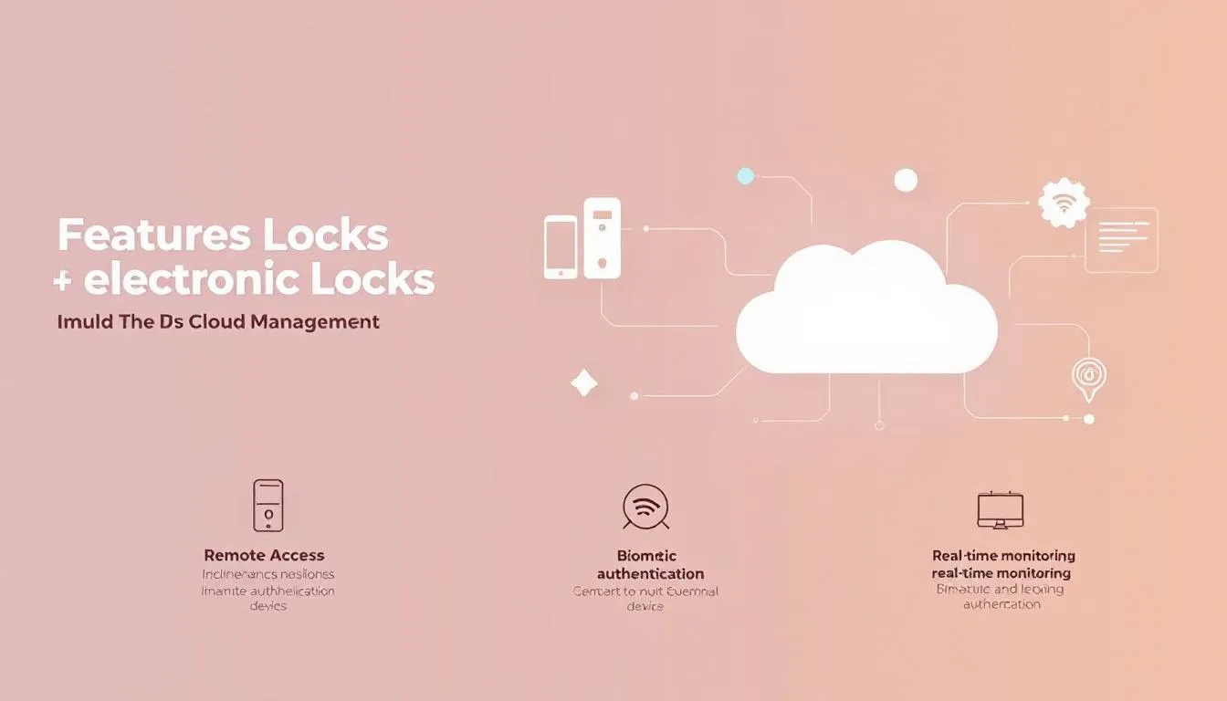 Features of electronic locks, such as smart devices and cloud management, illustrated through an infographic.