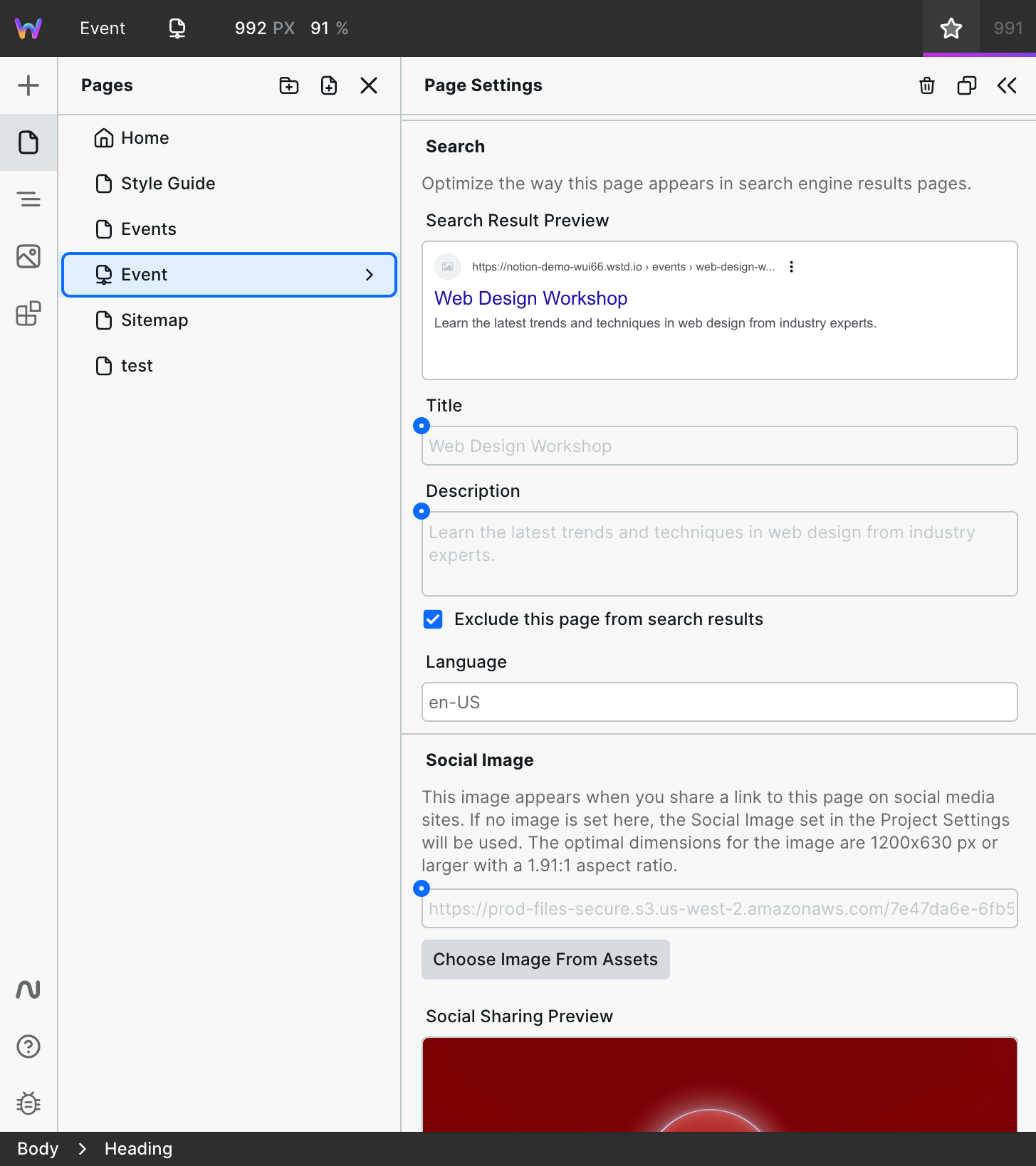 Page Settings bound to Notion values
