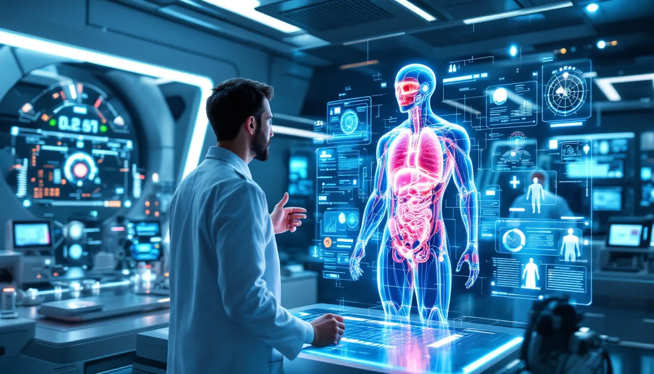 A visual representation of healthcare revolution and artificial intelligence disruption in patient care.