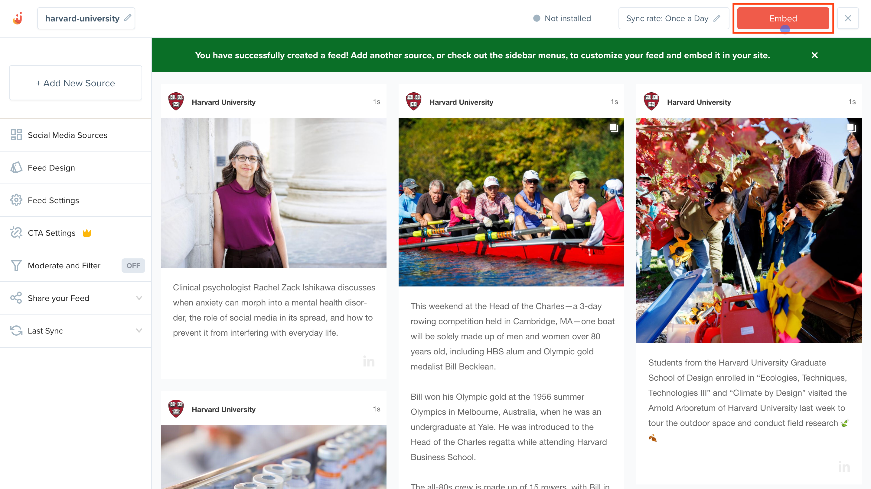 Step 5 of embedding a LinkedIn feed on website using Juicer.io