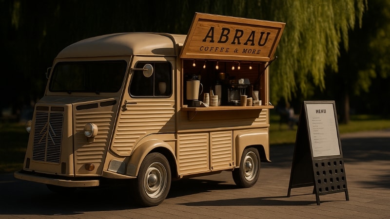 Food truck standing in shade away from sun