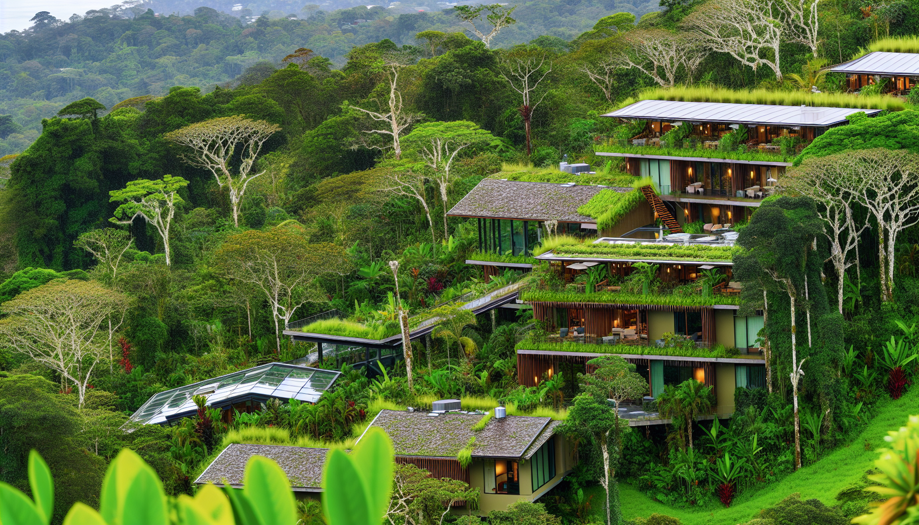 Sustainable eco-friendly hotel surrounded by nature
