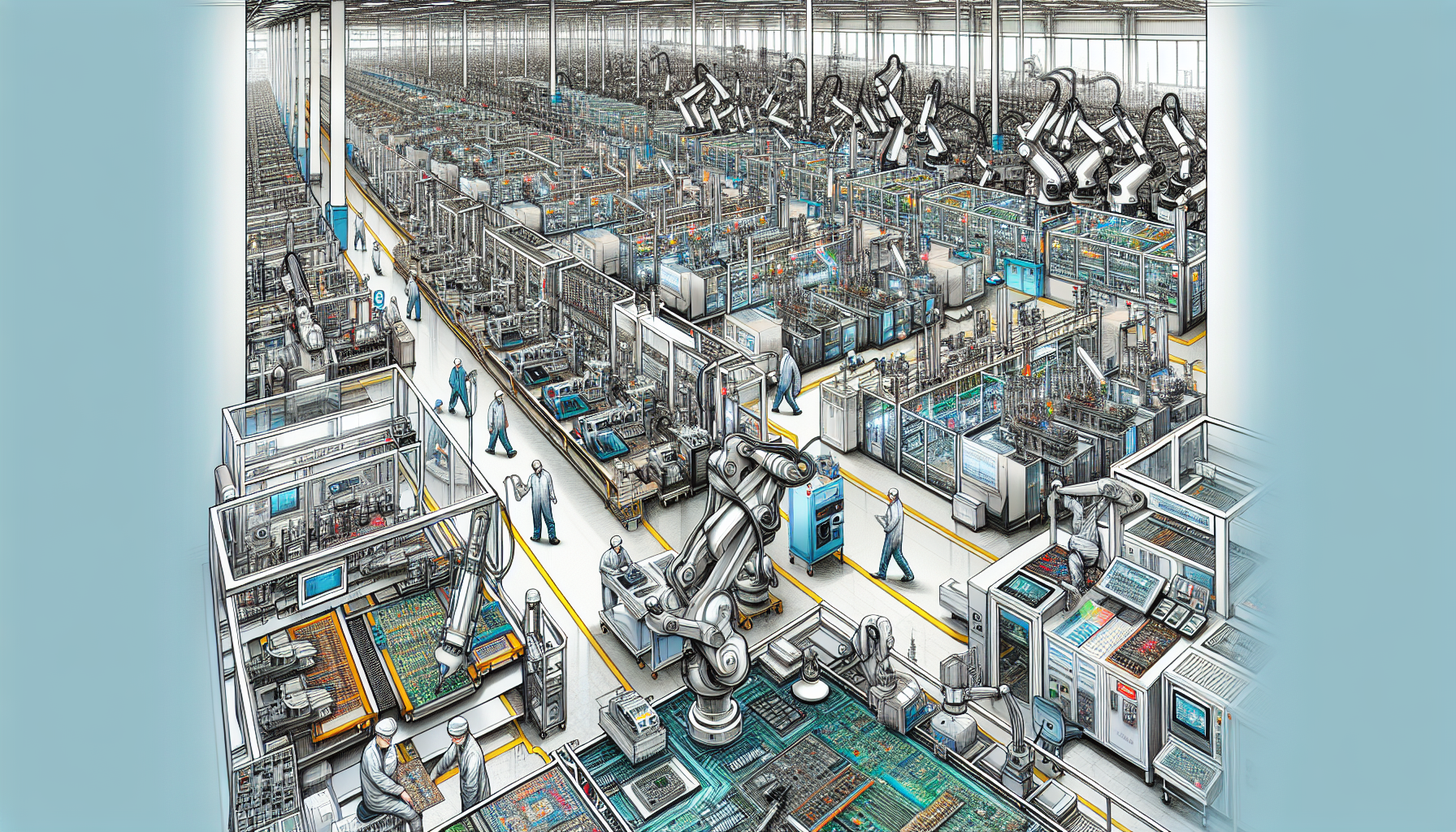 Illustration of electronic components manufacturing plant
