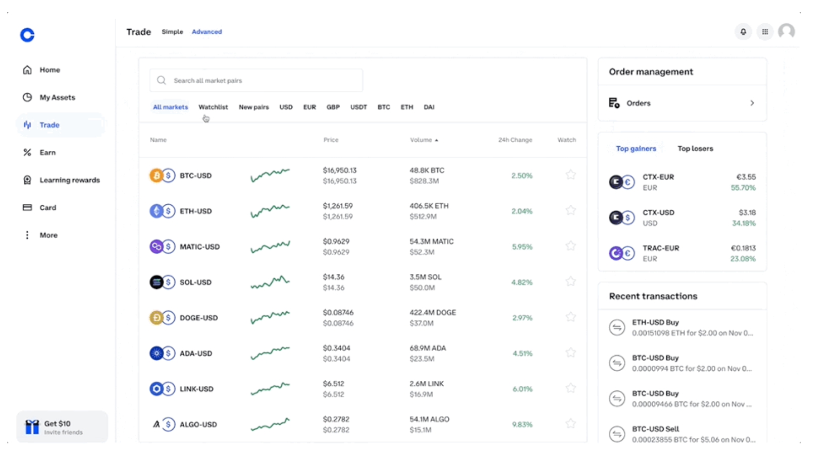 Trend analysis in coinbase