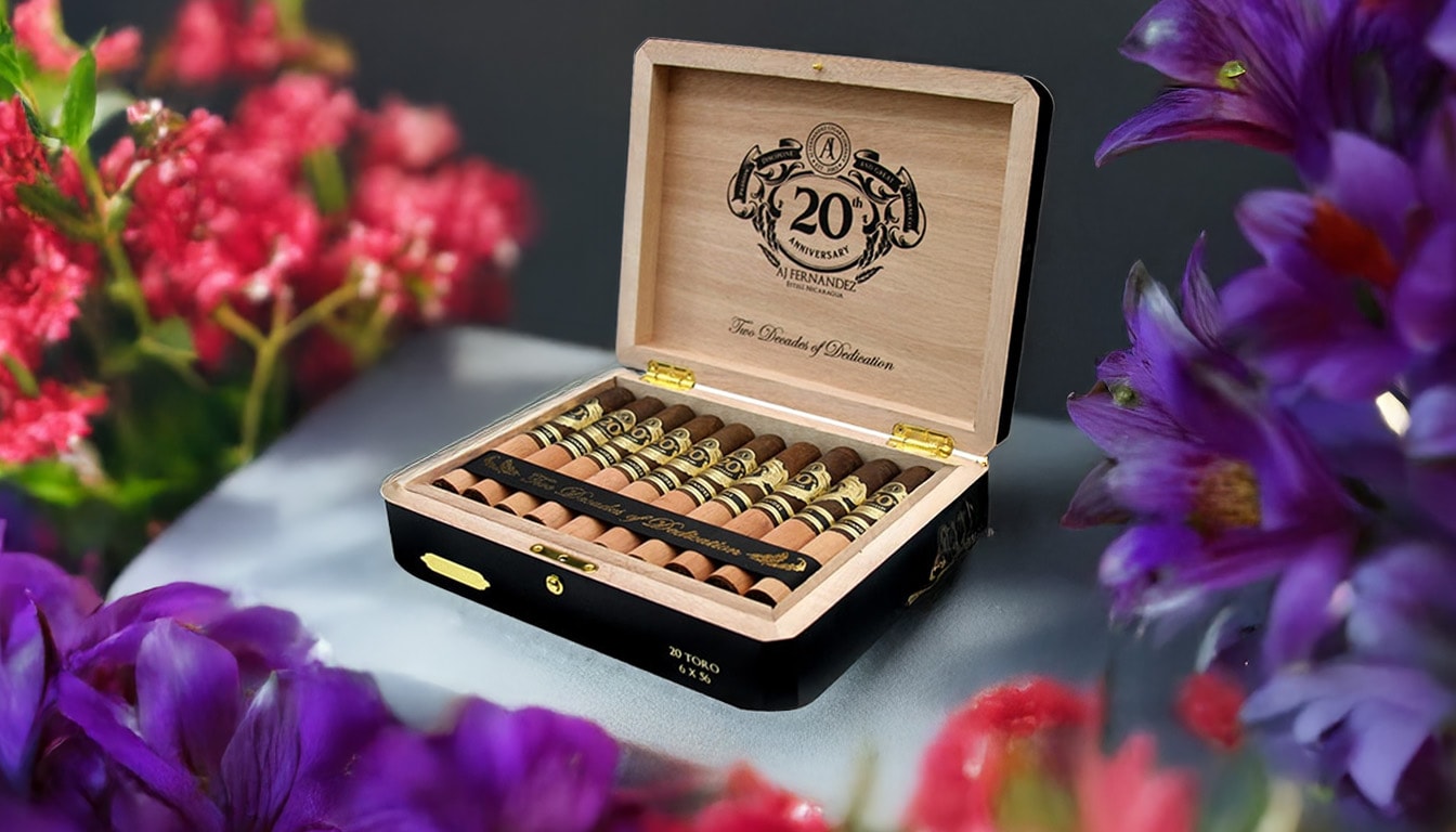 A beautifully packaged box of AJ Fernandez cigars ready for presentation.