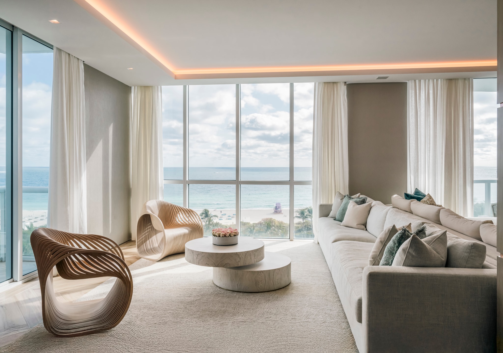 The living area, by House of One, in their luxury high-rise project "Continuum."