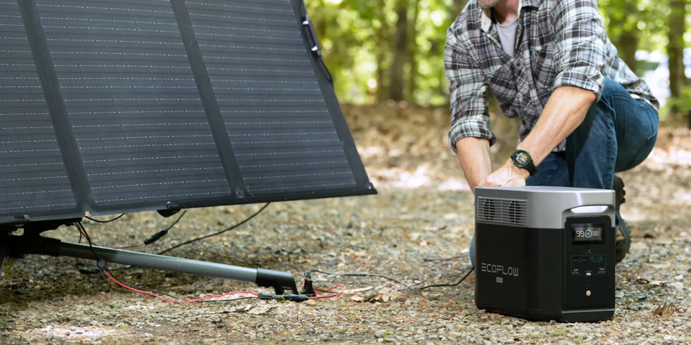 EcoFlow Delta Power station with a Solar Panel charging.