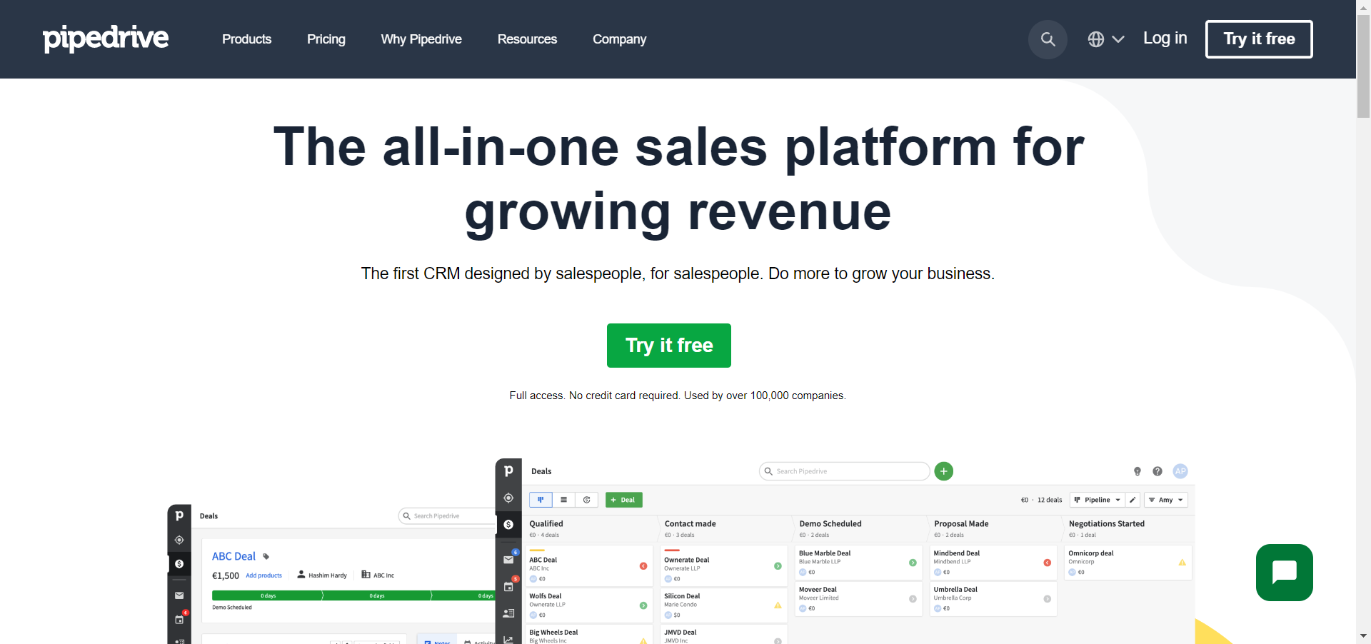 Pipedrive main page