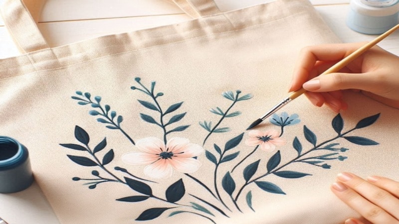 floral hand painted tote bag 