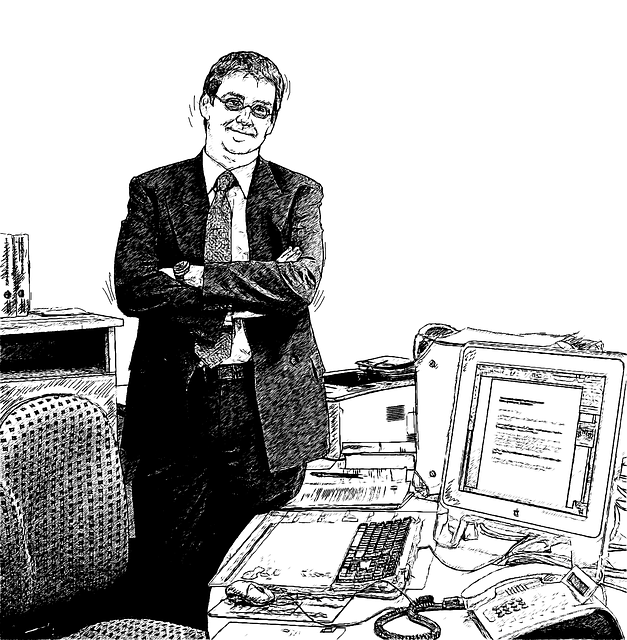 man, desk, office
