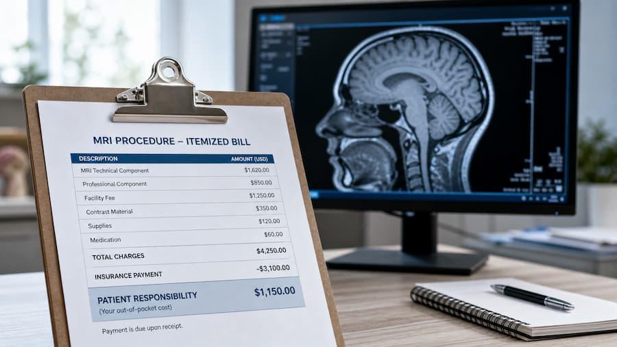 Medical bill outlining how much does an MRI cost without insurance.