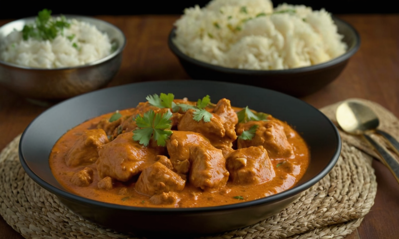 Butter chicken on a plate: rich, creamy, and mouthwatering.