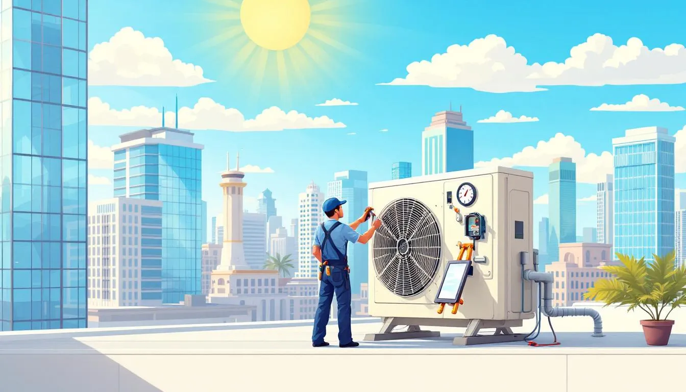 Emergency HVAC repair services being performed on a malfunctioning air conditioning unit.