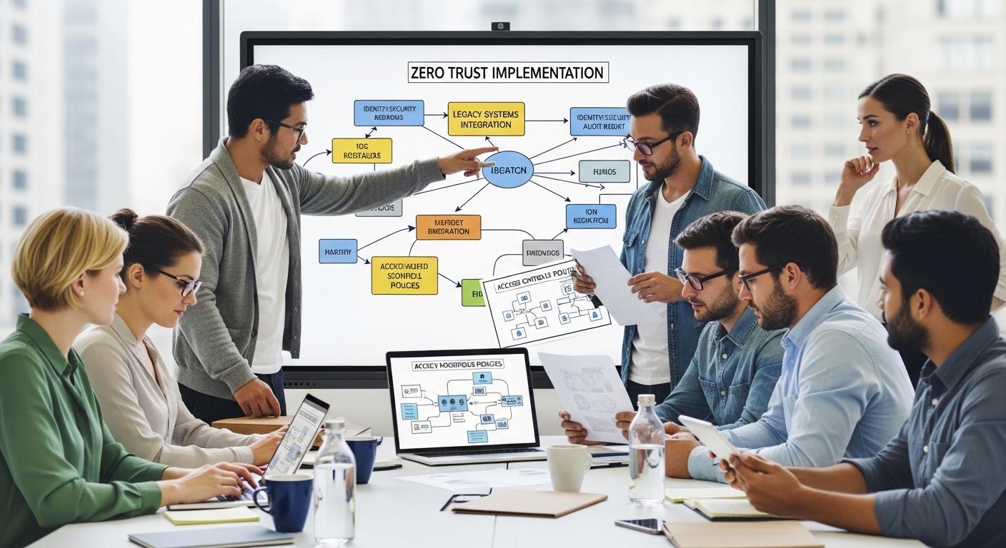 Enterprise IT team planning a Zero Trust implementation roadmap while managing legacy systems, identity security, access controls, and policy modernization.