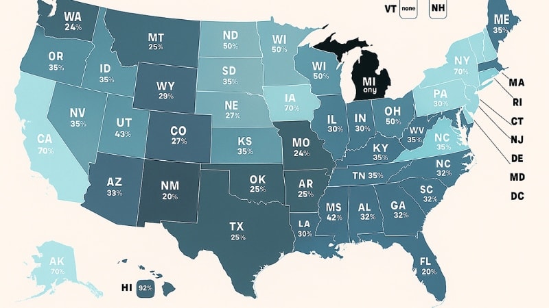 A bird's eye view of legal tint percenateg in different states