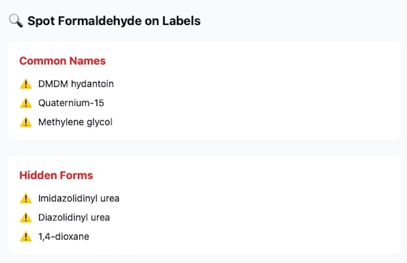 formaldehyde in makeup ingredient list