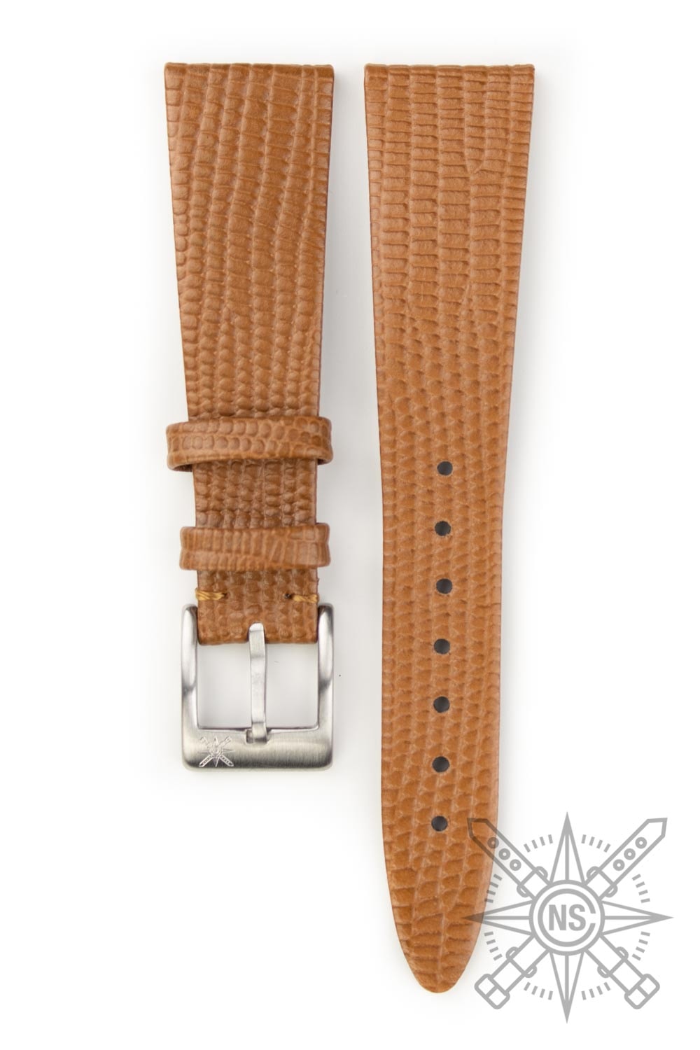 Various buckle options for lizard leather watch straps, demonstrating style and functionality.
