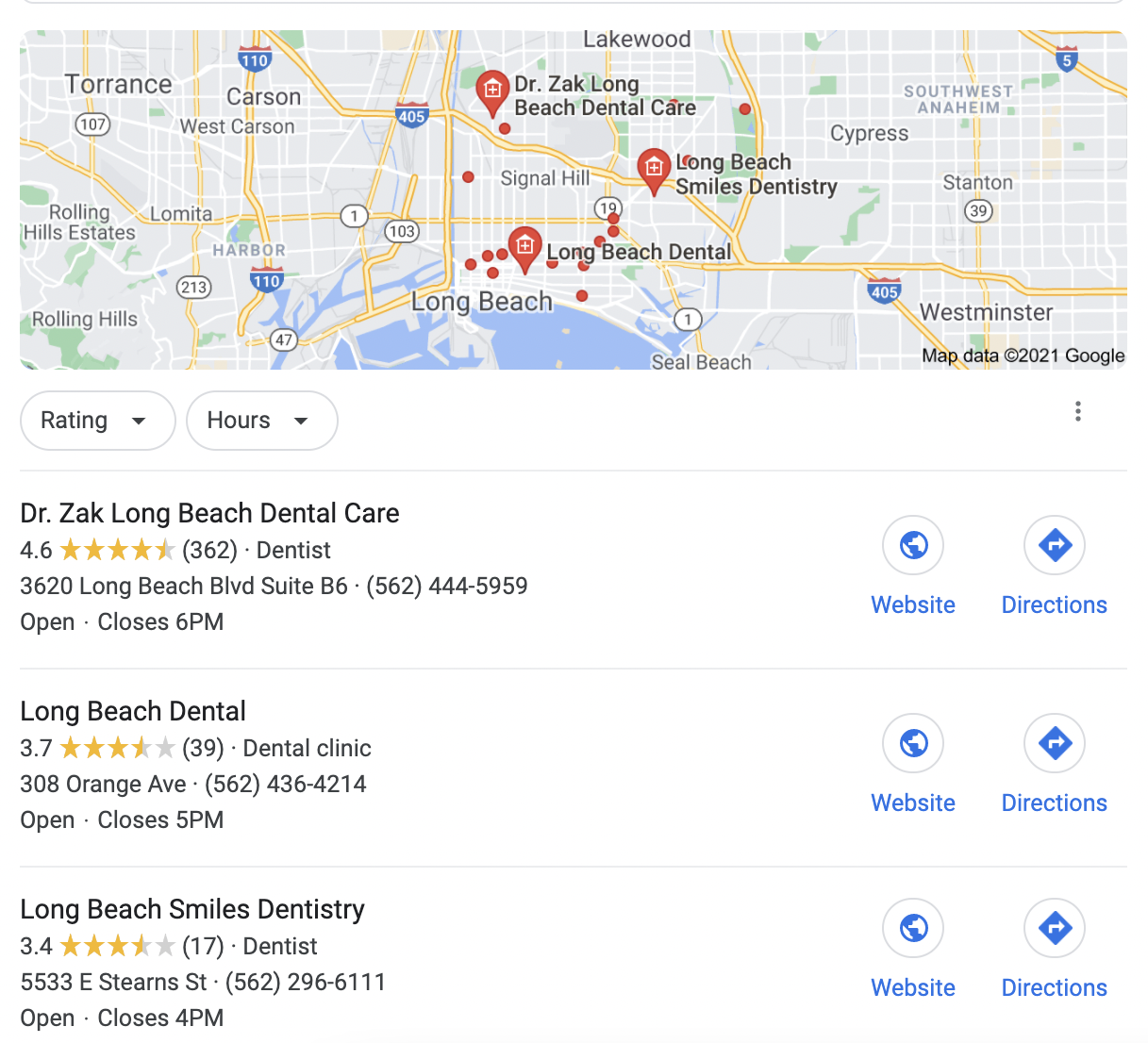long beach dentist map pack