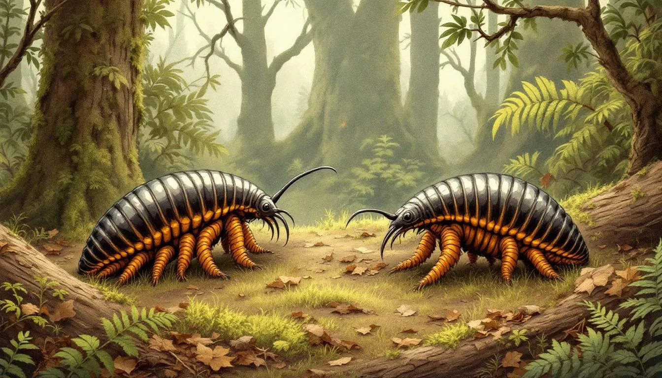 A habitat scene featuring giant woodlice in a natural setting.