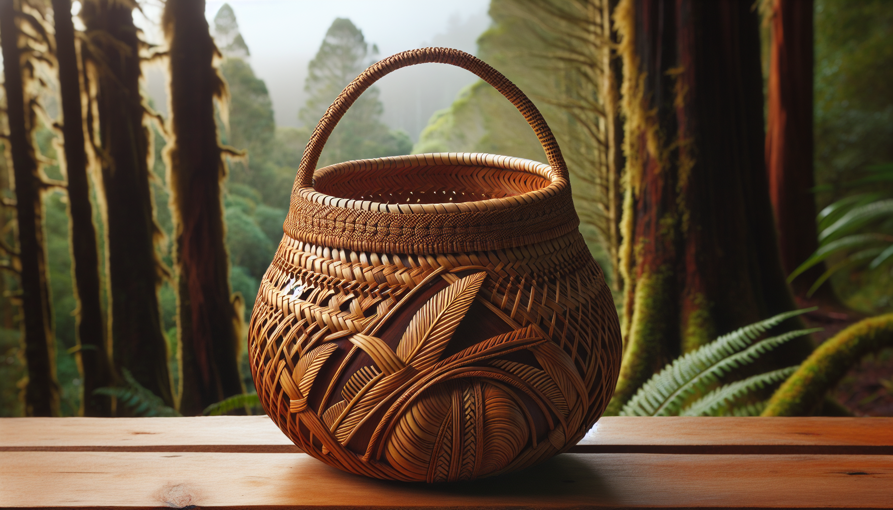 A traditional Maori basket made from manuka wood and bark