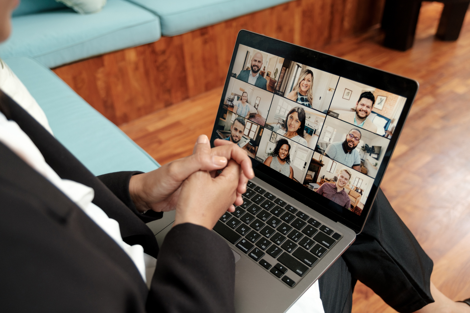Diverse remote team on a video call.