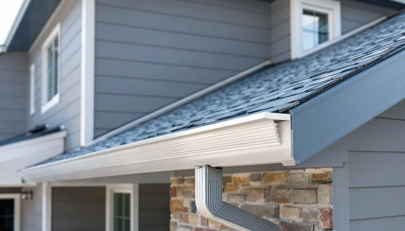 An overview of a gutter guard system in a residential setting.