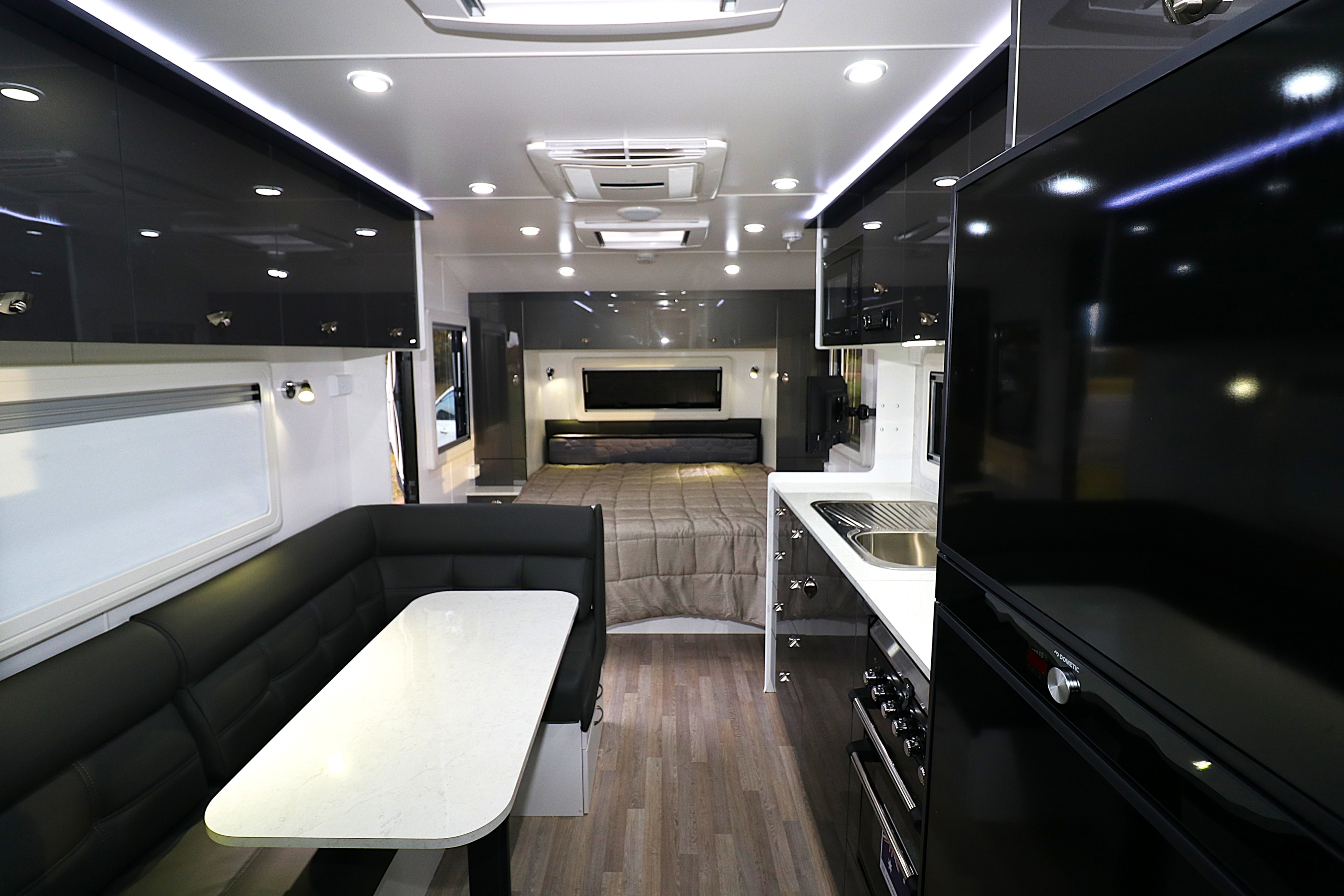 The CNC cabinetry provides three layout options with added accessories provided from extensive research.