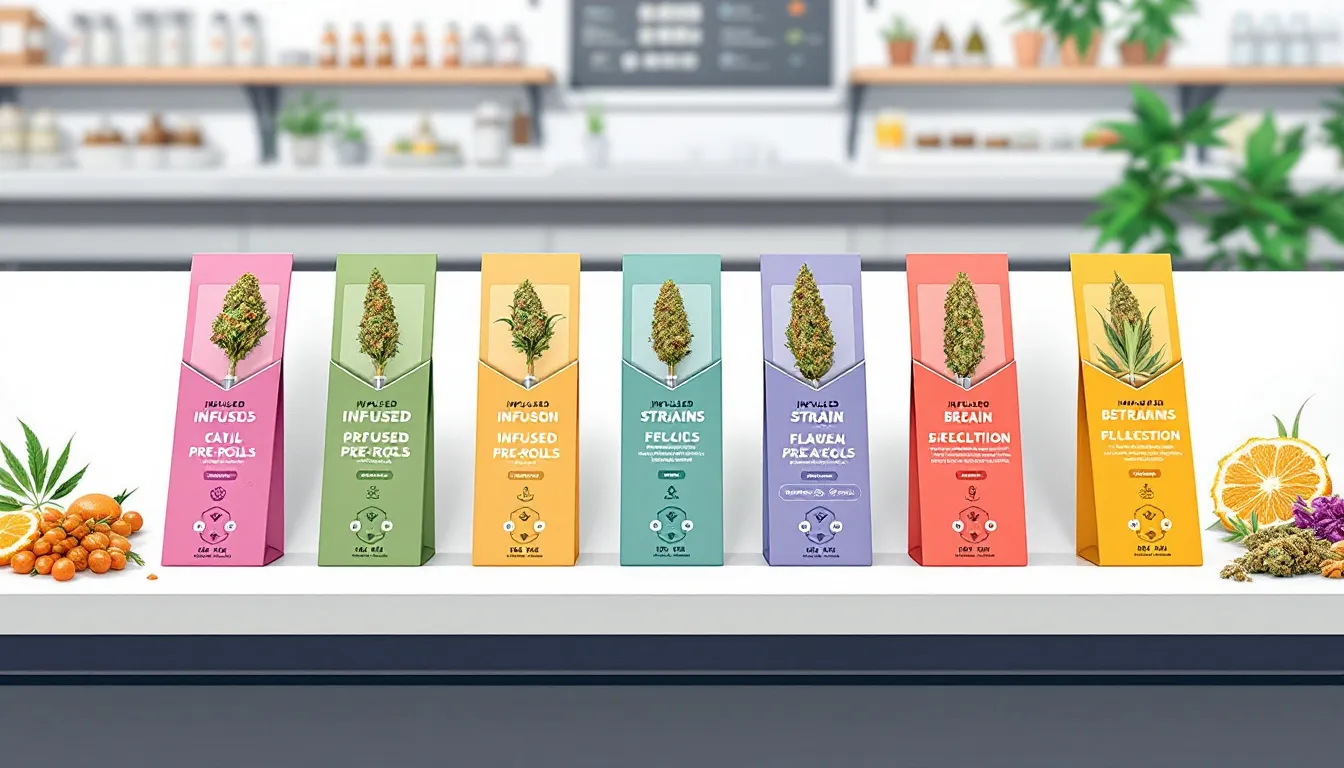 Different types of infused pre rolls displayed in a local dispensary.