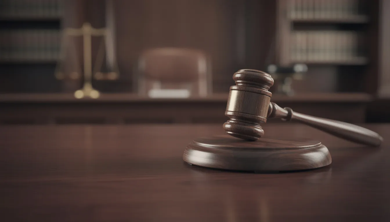 A wooden gavel rests on a polished surface in a legal setting, symbolizing authority and the judicial process. This image evokes themes related to medical legal cases, such as those involving complications from surgical mesh used to treat pelvic organ prolapse and associated issues like urinary incontinence and mesh erosion.