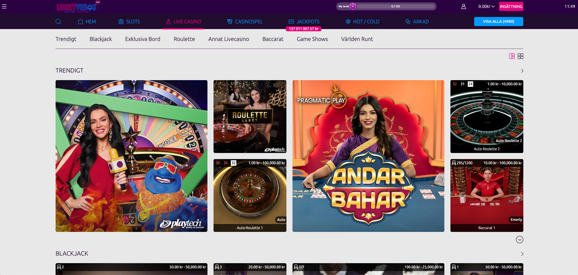 Live casino hos Lucky Vegas