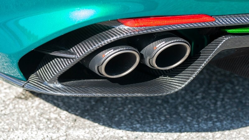 Rear diffuser of a sports car wrapped in 5D carbon fiber vinyl