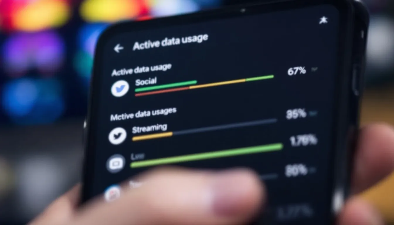 The image depicts a smartphone displaying various apps running in the background, each accompanied by data usage indicators that show how much cellular data is being consumed. This visual representation highlights the importance of managing background data, especially for Verizon customers who may be using an international plan or considering options like the Verizon Travel Pass while traveling abroad.