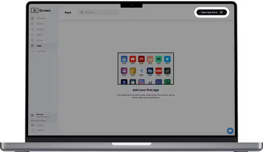 add youtube from the aiscreen app store