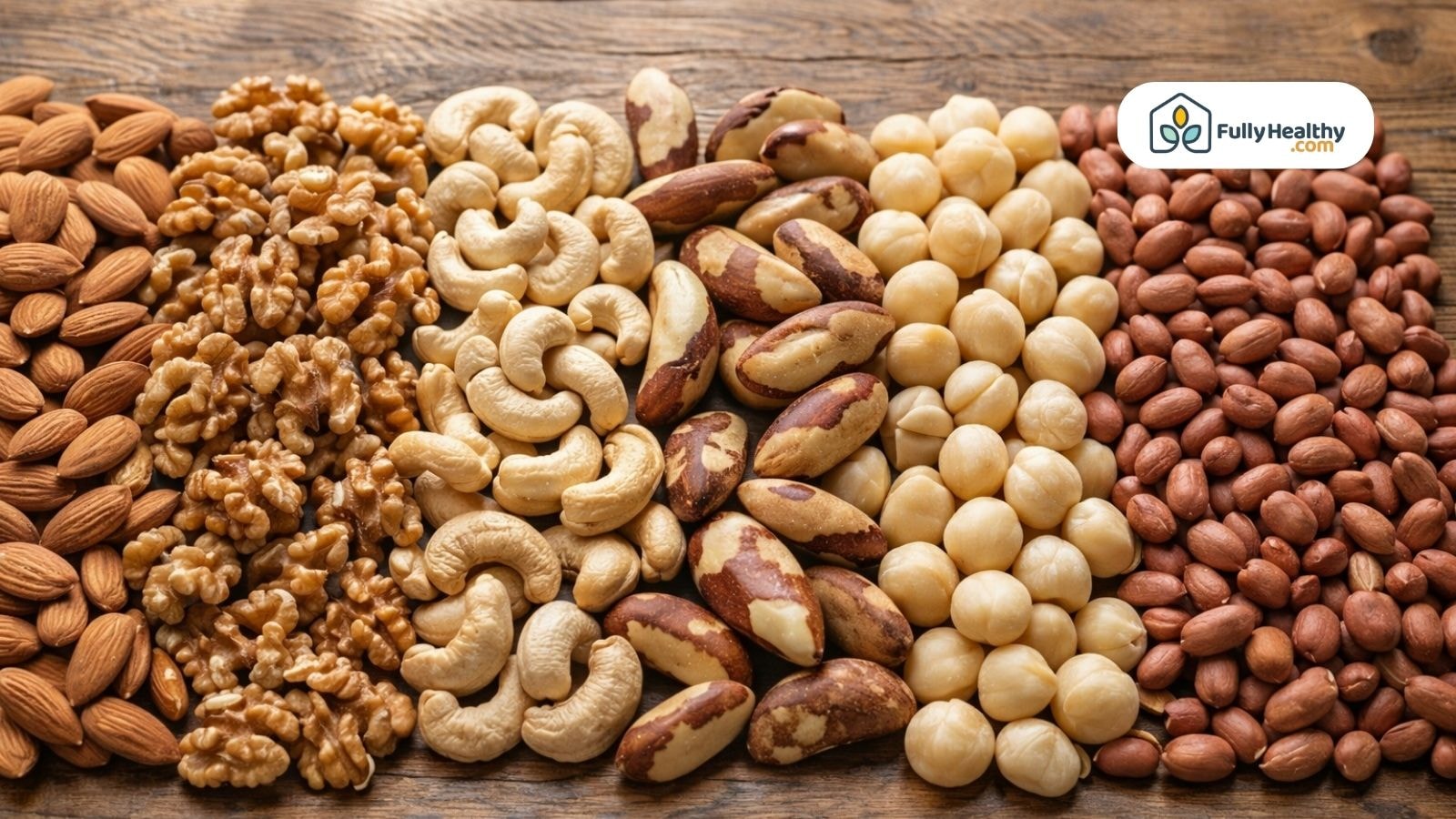 Assorted tree nuts including almonds cashews walnuts macadamia peanuts