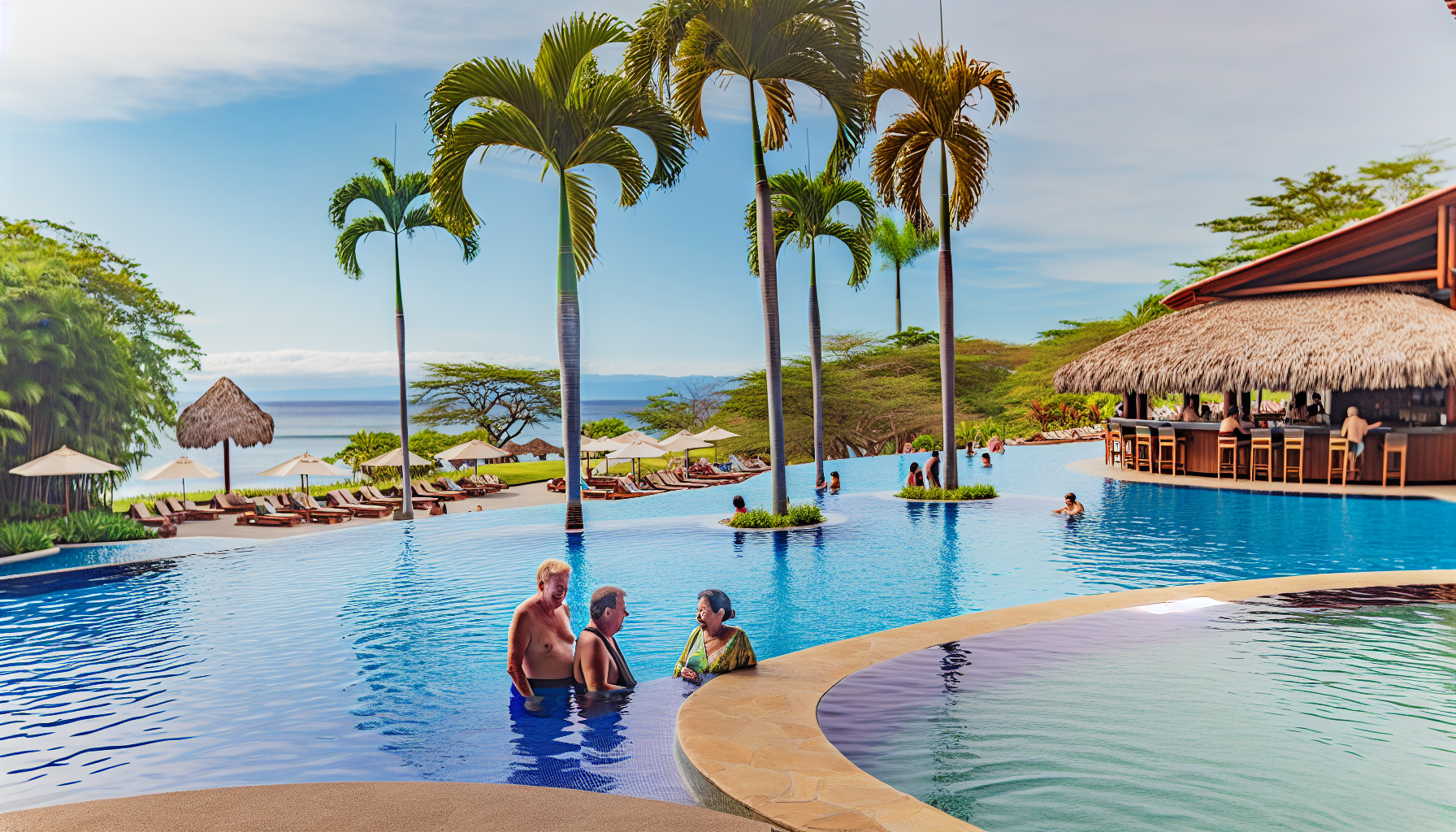 Swim-up bar and two-tiered pools with panoramic ocean views at Secrets Papagayo