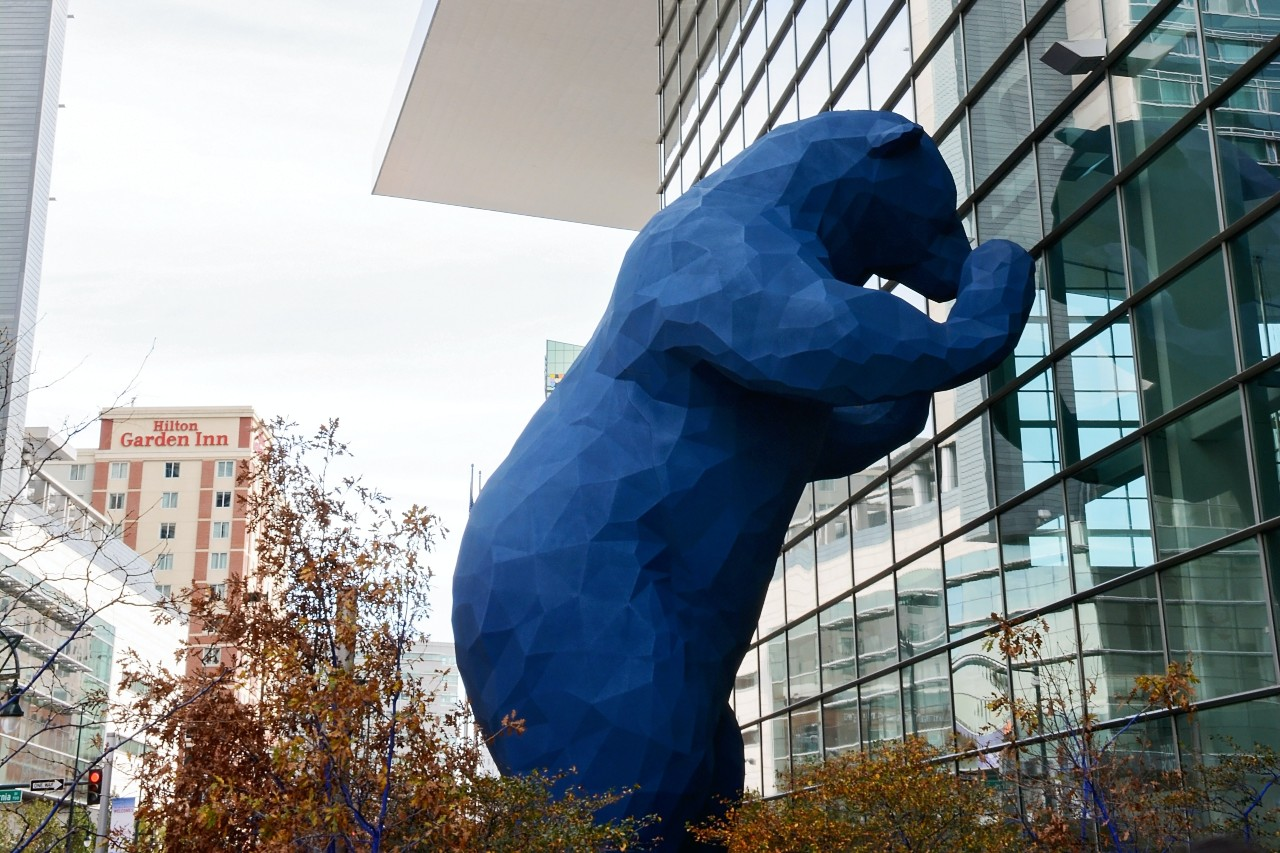 The "Big Blue Bear" sculpture outside the Colorado Convention Center 