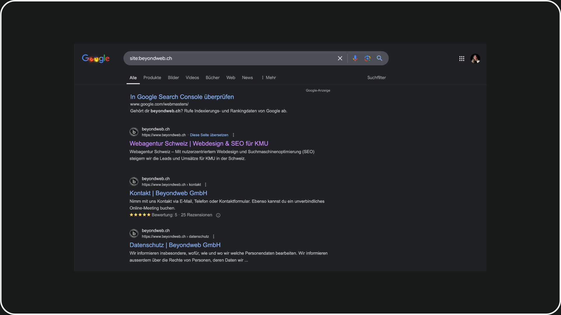 Screenshot von Google site: Suche