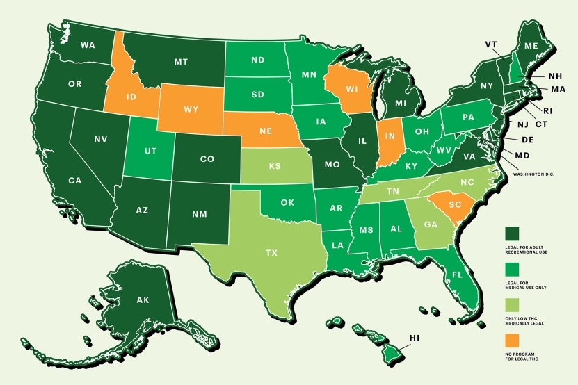 healthcare professional for cannabis can be located in the green states above