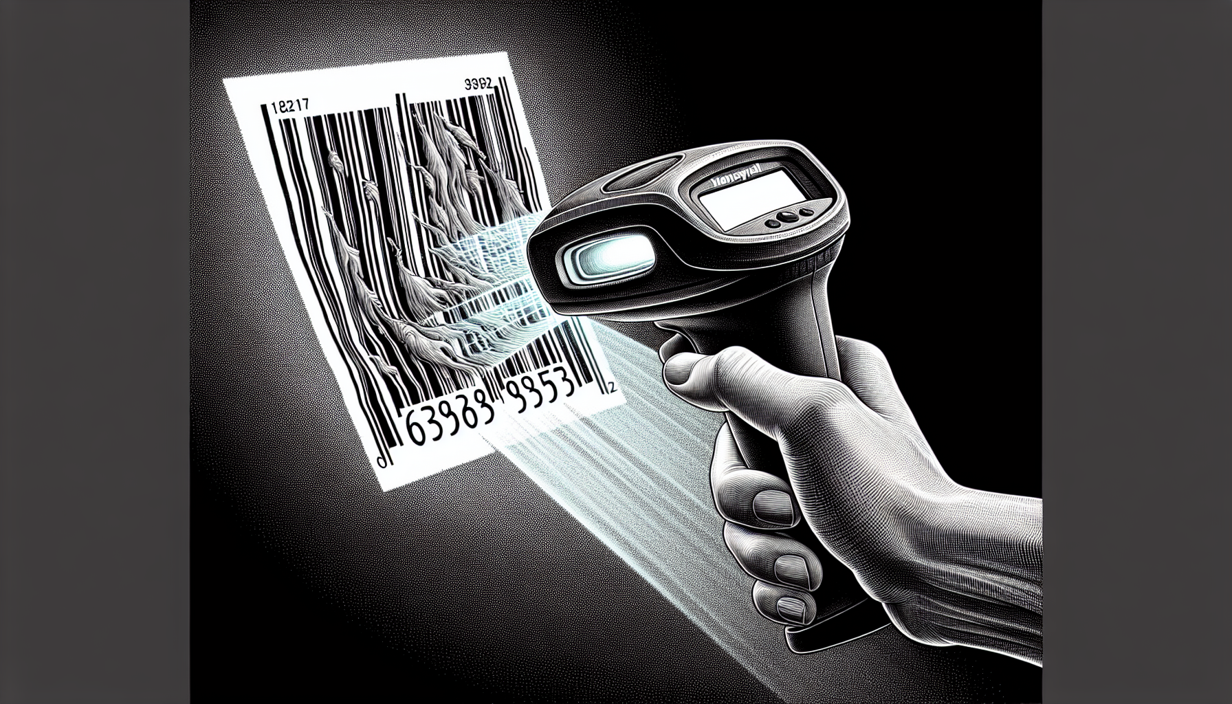 Illustration of a Honeywell barcode scanner reading a damaged barcode