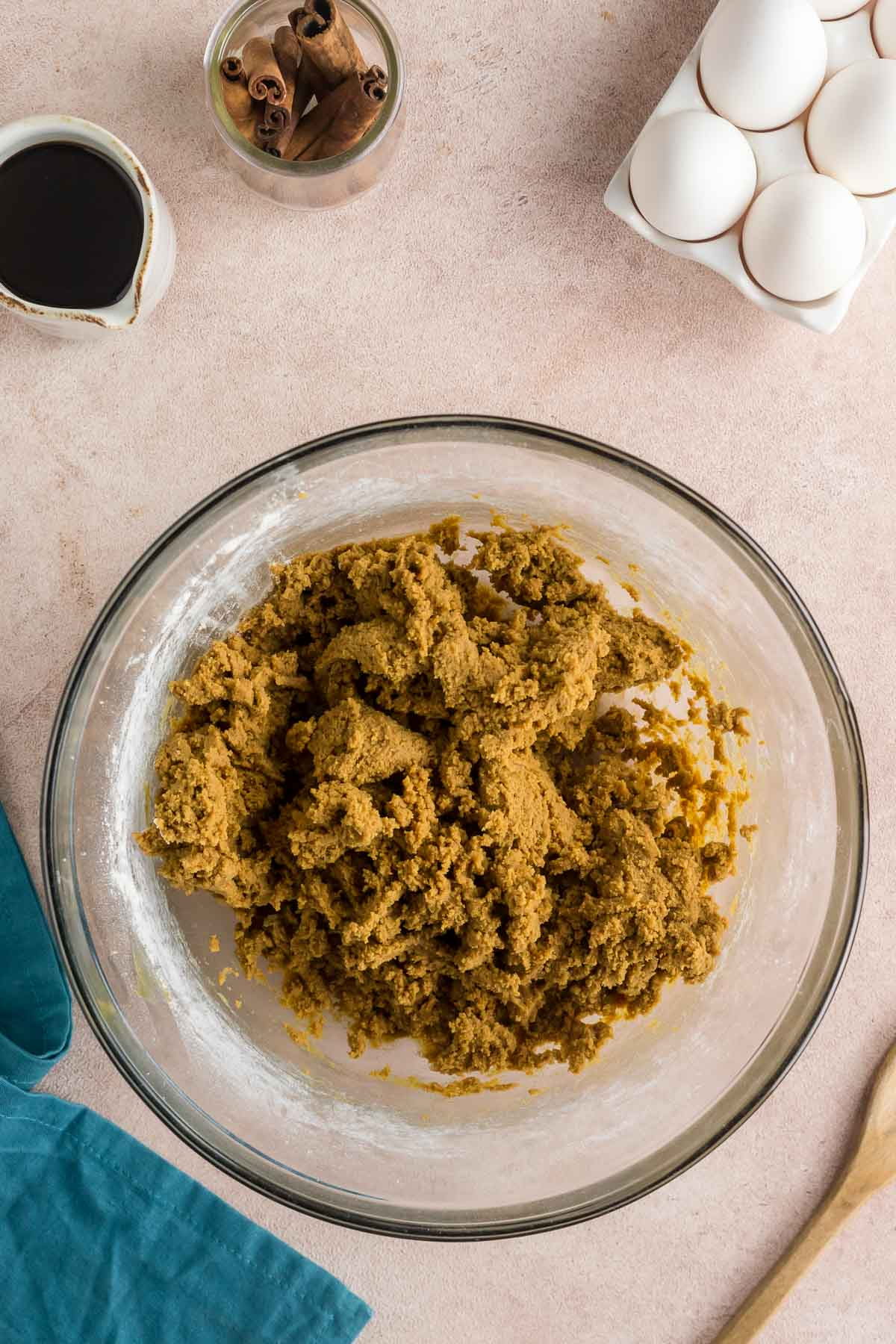 molasses cookie dough mixed together in bowl