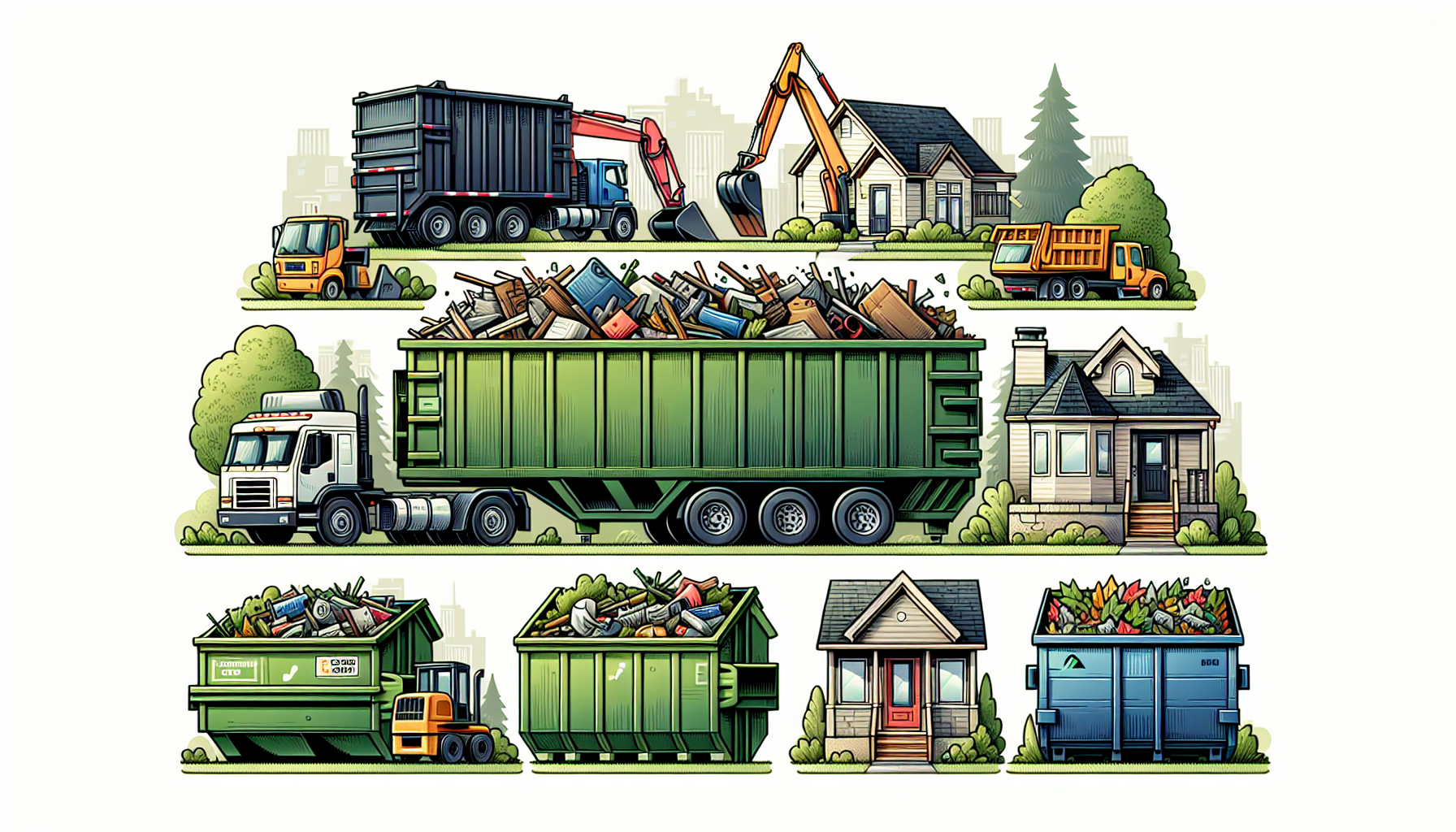 Illustration of specialized dumpster rentals for various project types