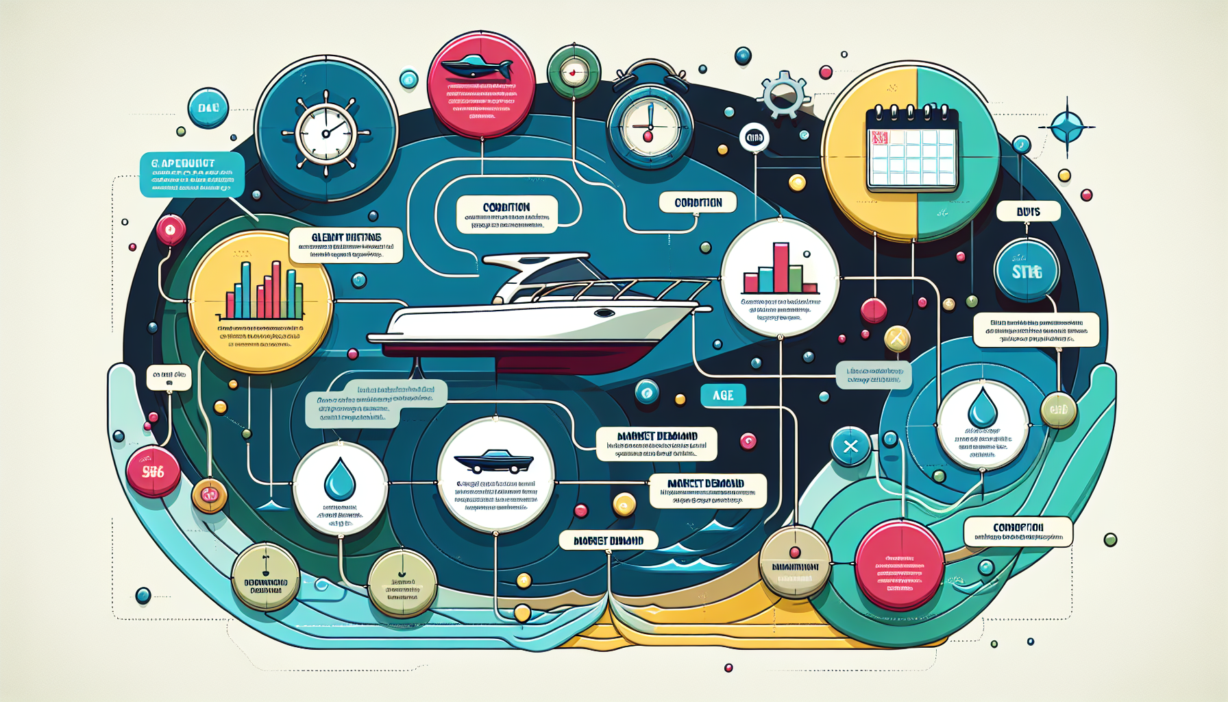 A diagram illustrating factors influencing boat values.