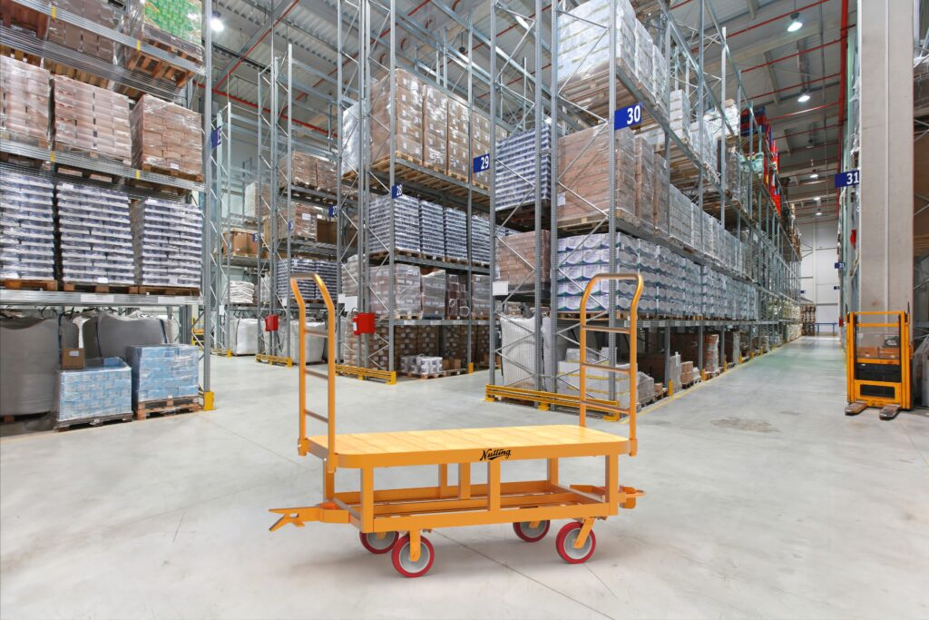 Material handling cart in a warehouse