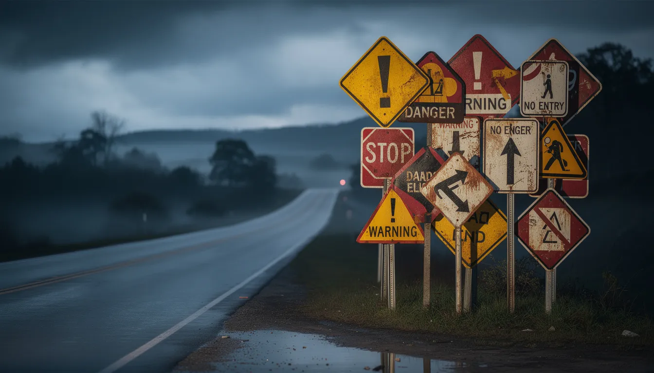 The image depicts various warning signs of unmanageable debt, including overdue bills, a stack of credit cards, and a calculator with financial documents, symbolizing the stress of high-interest loans and multiple debts. It emphasizes the importance of seeking financial counselling and maintaining a manageable repayment plan to achieve long-term financial health and freedom.