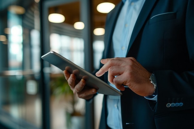 The ROI of Hiring Corporate Keynote Speakers for Your Business 7 Employee using tablet to input survey after keynote speaker