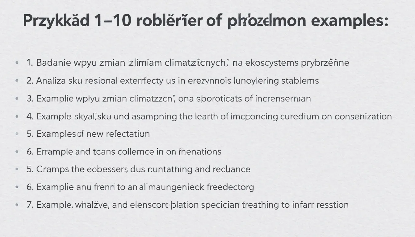 Przykłady problemów badawczych w formie listy.