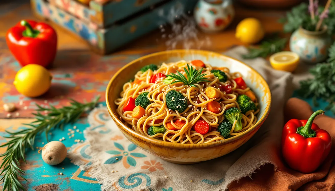 A healthy dish made with buckwheat noodles and vegetables.