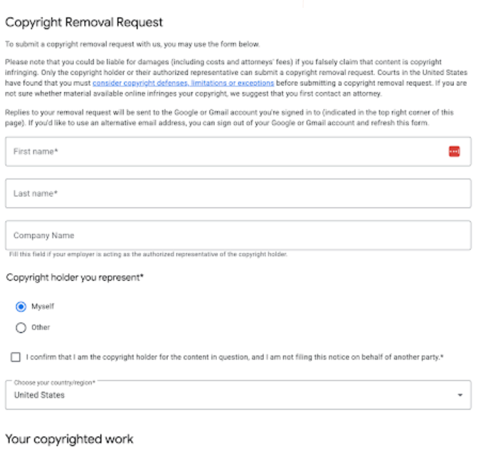 copyright removal request form